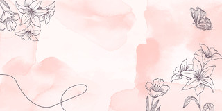 粉色小清新水彩笔刷线条花卉植物展板背景